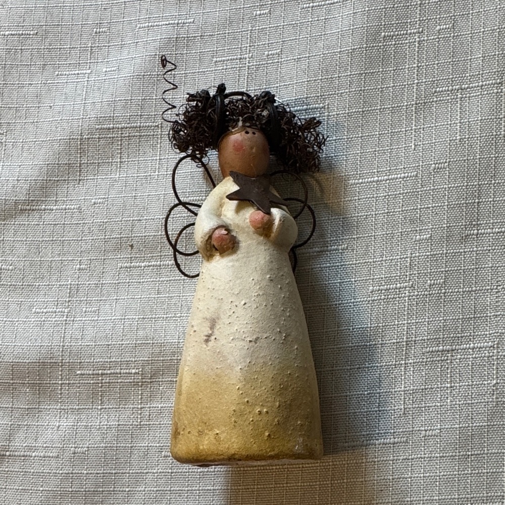 Rustic Angel Figurine - Cream and Brown willow tree type ceramic figure